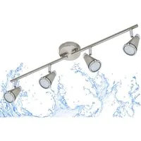TRANGO LED Deckenstrahler, 4-flammig 1009-42 LED Badleuchte WET IP44 Bad Deckenleuchte in Nickel matt & Chrom, Flurlampe, WC Lampe, Deckenlampe, Deckenstrahler, warmweiß, LED Leuchtmittel Spots schwenkbar