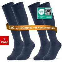 sockenkauf24 Stützkniestrümpfe Kompressionsstrümpfe Reisestrümpfe Stützstrümpfe mit Kompression (Jeans, 2-Paar, 39-42) aus Baumwolle für Damen & Herren mit Komfortbund