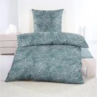 Casa Colori Bettwäsche Seersucker Bettwäsche 135x200 Reißverschluss Lindgrün Petrol geblümt, Seersucker, 2 teilig, leicht
