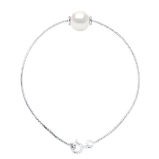 Maschenarmband Serpentin Rund Süßwasserperle und Weiß 9-10 mm 925