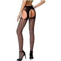 Passion Strapsstrümpfe Strapsstrümpfe in schwarz aus Netz transparent (1-Paar)
