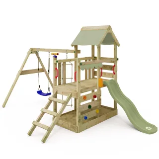 Spielturm TurboFlyer mit Rutsche und Schaukel - Robuster Kletterturm aus Massivholz für Garten mit Sandkasten und Telefon für Kinder - Wickey
