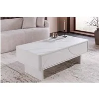 riess-ambiente Couchtisch SAVOY 120cm weiß-Keramik, Schubladen, Stauraum, Reliefstruktur, modern (Einzelartikel, 1-St), Zeitloser Couchtisch in Marmoroptik - ideal für Wohn- und Schlafzimmer