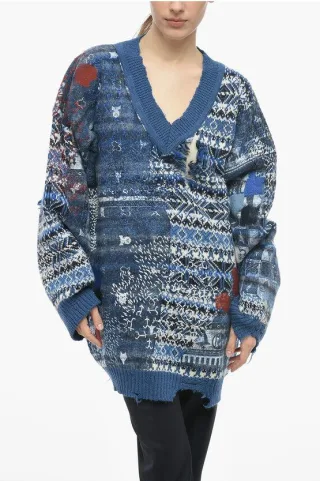 MM0 Pullover aus Wollmischung mit V-Ausschnitt in Hellblau