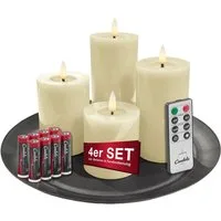 LC Home LED-Kerze Candela Lights LED Kerzen 4er Set Stumpenkerze inkl. Kerzenteller
