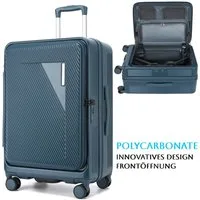 Super Solu Hartschalen-Trolley Erweiterbarer Reisekoffer mit Frontöffnung, Hartschalenkoffer 100% PC, 4 Rollen, 360° Doppelrollen, 28Zoll/76cm, Stoßfester Koffer mit TSA, Blau