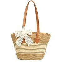 Zaewry Strandtasche Stroh-Strandtasche, geräumige Strohtasche, Strand-Schultertasche, Strohtasche mit Henkel