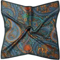 MayTree Seidentuch quadratisch Paisley 53x53 dunkelgrün neon, (Stück), 100% Seide, Trachten, Oktoberfest