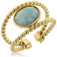 Made by Nami Fingerring Gold Damen mit Edelstein aus Chirurgischem Edelstahl - Türkiser Stein, Verstellbare Größe - Wasserfester Schmuck Hypoallergen
