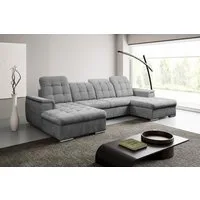 WERK2 Wohnlandschaft Napoli 330 x 174 cm zeitlos modern und bequem, U-Form, XXL, Schlaffunktion, Bettkasten, verstellbare Kopfteile
