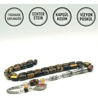 M-Punkt24 Kettenanhänger Tesbih Tespih Echte Steine Gebetskette Misbaha Rosary (TIGERAUGE KAPLAN GÖZÜ), Echte Steine