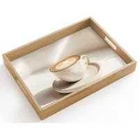 OnlyWow Tablett Rechteckig mit Henkel Cappuccino - Schaumstoff - Schale - Beige, Eichenholz, (1-tlg), Siervierplatte, Tray, Frühstücksbrett