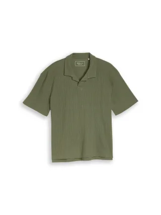 Denim Tom Tailor - Relaxed Fit Poloshirt mit Waffelstruktur oak leaf green - Gr. - M