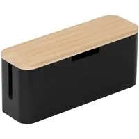 relaxdays Kabelbox aus Bambus, Natur-Schwarz