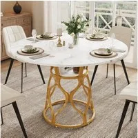 i@home Esstisch Runder Esstisch 100x100x75 cm, Küchentisch für 4-6 Personen, MDF Tischplatte in Marmoroptik, platzsparender Esszimmertisch