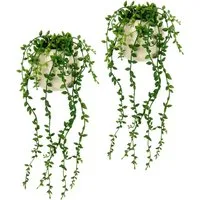 Kunstpflanze Senecio im Topf 2er Set künstlich Pflanze Hängepflanze Kunstblume, I.GE.A., Höhe 40 cm, Grünhänger hängende Pflanze Grünpflanze Zimmerpflanze Dekopflanze Moos