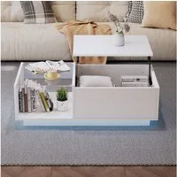 Merax Couchtisch höhenverstellbar Sofatisch mit Hebefunktion und Stauraum (1-St., 100x50x (33-46.5) cm), Beistelltisch Wohnzimmertisch mit Hochglanz-Oberfläche und LED