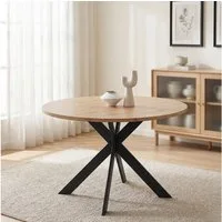 Jiexi Esstisch Runder Esstisch 110cm Holzoptik MDF Tisch mit Metall Kreuzgestell