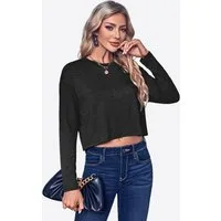 Imily Bela Langarmshirt Damen Cropped Rundhalsausschnitt Loose Fit Basic (Packung, 1-tlg., 1per-Pack) in Unifarbe