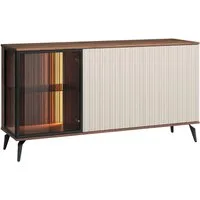 Lomadox Sideboard VIC-160, Eiche Kaschmir Beige 154 cm Metallfüße Push-to-open LED Beleuchtung