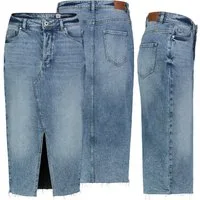 SUBLEVEL Jeansrock Damen Jeans rock Rock MAXI Lange Rock Denim Stretch Vintage Used-Look