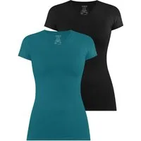 Janice Kurzarmshirt 2 x Figurbetontes T-Shirt mit V-Ausschnitt Siena Damen Basic kurzarm Shirt