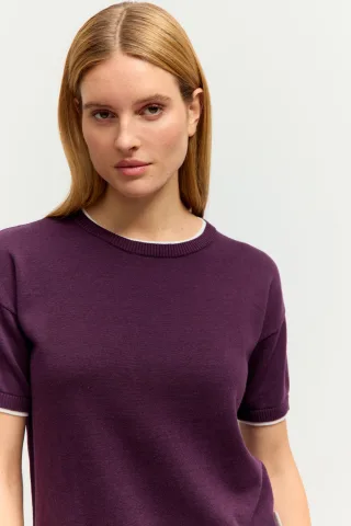THE FASHION PEOPLE - T-Shirt knitted two in one BURGUNDY - Gr. - XS
