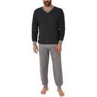 Normann Pyjama Herren Frottee Pyjama langarm mit Bündchen in Ringel Optik