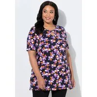 Ulla Popken Longshirt Longshirt gemustert Keyhole Rundhals Halbarm