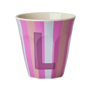 Rice Melamin Becher Buchstabe L / Streifen / Pink 250ml