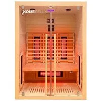 HOME DELUXE Infrarotkabine SONORA - M, BxTxH: 135,00 x 105,00 x 190,00 cm, (USB-Anschluss & Bluetooth, LED-Farblicht, inkl. Ionisator mit Ozondesinfektion, FM-Radio mit MP3-Funktion) 6 Vollspektrumstrahler, für 2 Person, hochwertiges Hemlockholz