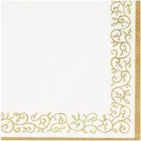 ti-flair Papierserviette, Servietten Papier 33x33cm Ornament Rand geprägt 20 Stück Weiß / Gold