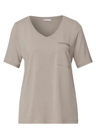 Street One - T-Shirt mit Schmuckdetail morning beige - Gr. - 40