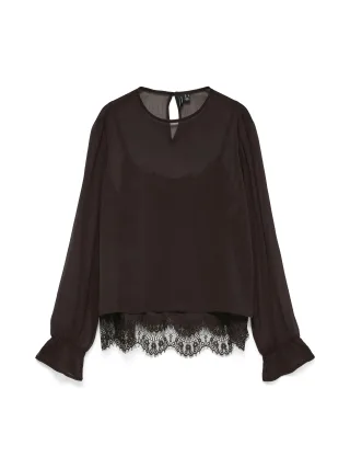 VERO MODA - VMLALIE LS LACE TOP WVN Chocolate Torte - Gr. - L