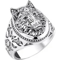 THOMAS SABO Siegelring Wolf-Optik mit Steinen Silber, mit Zirkonia (synth)