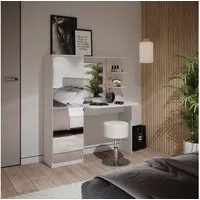 Vicco Schminktisch, Weiß, 123 cm mit LED-Beleuchtung und Hocker (2-St)