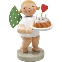 Wendt & Kühn Weihnachtsfigur Engel mit Kuchen und Herz 650/154, Haarfarbe zufällig blond oder braunhaarig