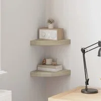 furnicato Wandregal 2er Set Eck-25x25x3,8 cm Eichefarben aus Waben-MDF und, 2-tlg., Schwebende Wandablage mit unsichtbarer Montage und 5 kg Tragkraft