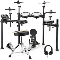 Donner E-Drum E-Schlagzeug 450 Sounds mit Thron Pedale Kopfhörer Unterricht DED-200,Set, Trommelhocker/Drumsticks/Kopfhörer/Audiokabel, 5 Trommeln und 4 Becken