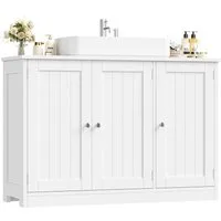 Homfa Waschbeckenunterschrank Unterschrank Badezimmerschrank mit 3 Türen, Breite 90 cm, 2 verstellbaren Ablagen