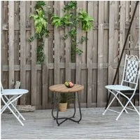 Outsunny Beistelltisch stabil verstellbare Füße Dekoration Garten Terrasse Wohnzimmer (Gartenmöbel, 1-St., Rundtisch), Stahlboden Braun Ø49 x 48 cm