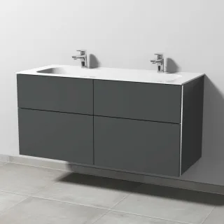 Sanipa 3way Keramik-Set Finion Keramik-Doppelwaschtisch und Unterbau mit 4 Auszügen, Anthrazit-Matt BR40422