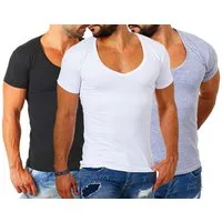 Young & Rich T-Shirt Herren Uni Basic extra tiefer Ausschnitt Unterziehshirt 1315 V-Ausschnitt unifarben kurzarm slim fit