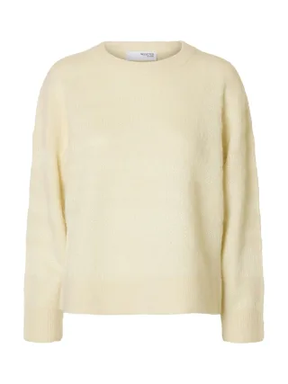 selected women - SLFBILLIE LS KNIT O-NECK snow white - Gr. - L