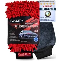 IVALITY Waschhandschuh Premium Mikrofaser für die Auto Reinigung, Lackschonend & saugstark, (3in1 Waschhandschuh, 1-St), 3-Seiten gegen Schmutz und Insekten