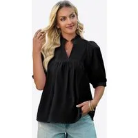 Imily Bela Blusentop Damen V-Ausschnitt Bluse mit Puffärmeln (Packung, 1-tlg., 1per-Pack) Rüschen Besatzung