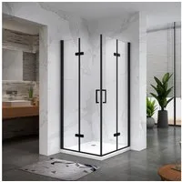i-flair Eckdusche Falttür Duschkabine MATILDE aus durchsichtigem 6 mm Sicherheitsglas, BxT: 75x80 cm, Einscheibensicherheitsglas, ohne Duschtasse, mit hochwertigen Aluminiumprofilen in schwarz, ebenerdiger Einbau möglich, mit Falttüren
