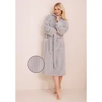 LeGer Home by Lena Gercke Unisex-Bademantel Lovina gestreift, ideal für Sauna & Spa, Hotelbademantel, Morgenmantel, Langform, Microfaser, Kapuze, Gürtel, Hoch-Tief, kuschelig weicher Fleece, plüsch, Damen und Herren, XS-3XL