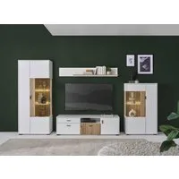 Home affaire Wohnwand HUDSON, (Set, 4-St), mit moderner Rillenoptik, Griffe aus Metall (Schwarz), Breite 320 cm