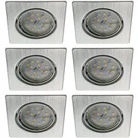 TRANGO LED Einbaustrahler, Dimmfunktion, 6er Set 6729-069SMOSD LED Einbaustrahler Aluminium gebürstet Eckig inkl. 6x 5 Watt 3 Stufen dimmbar Ultra Flach LED Modul 3000K warmweiß, Deckenspot, Einbauspot, Deckenleuchte, Downlight